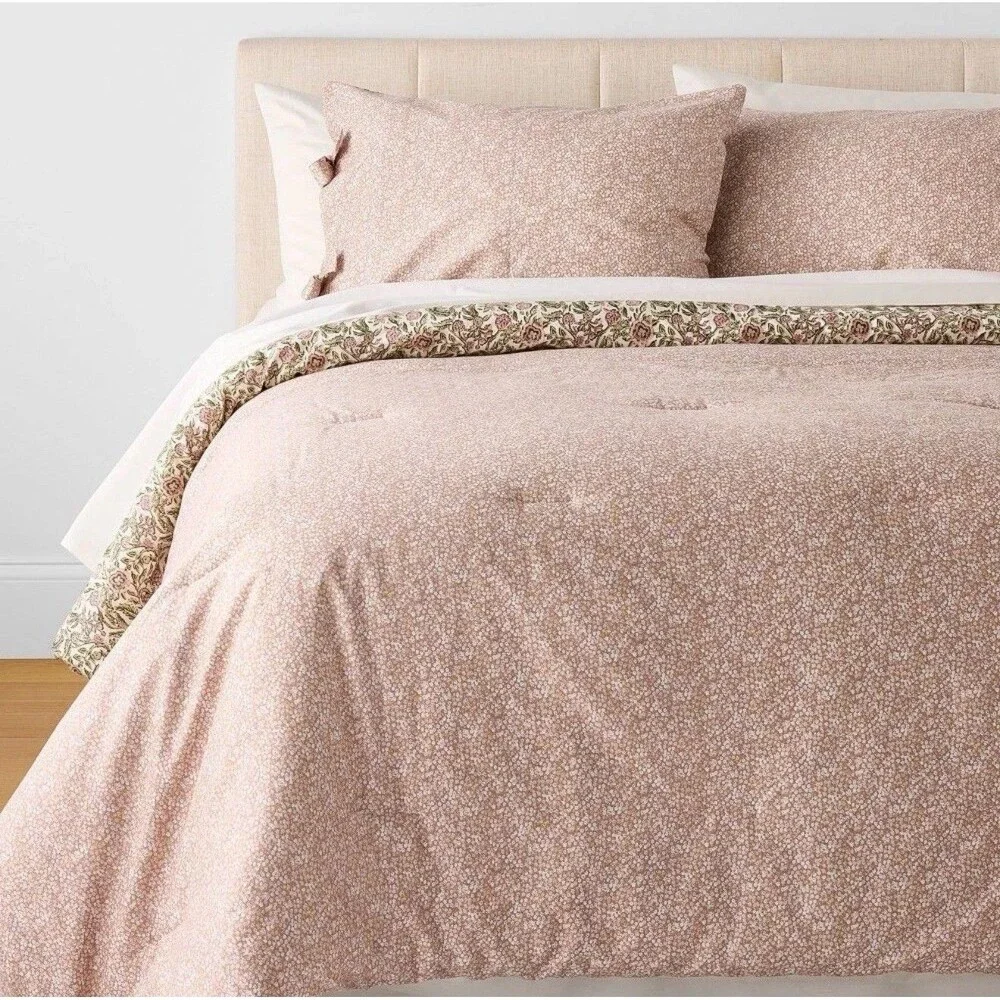3pc Full/Queen Reversible Floral Comforter Set Pink/Green - Threshold designed
